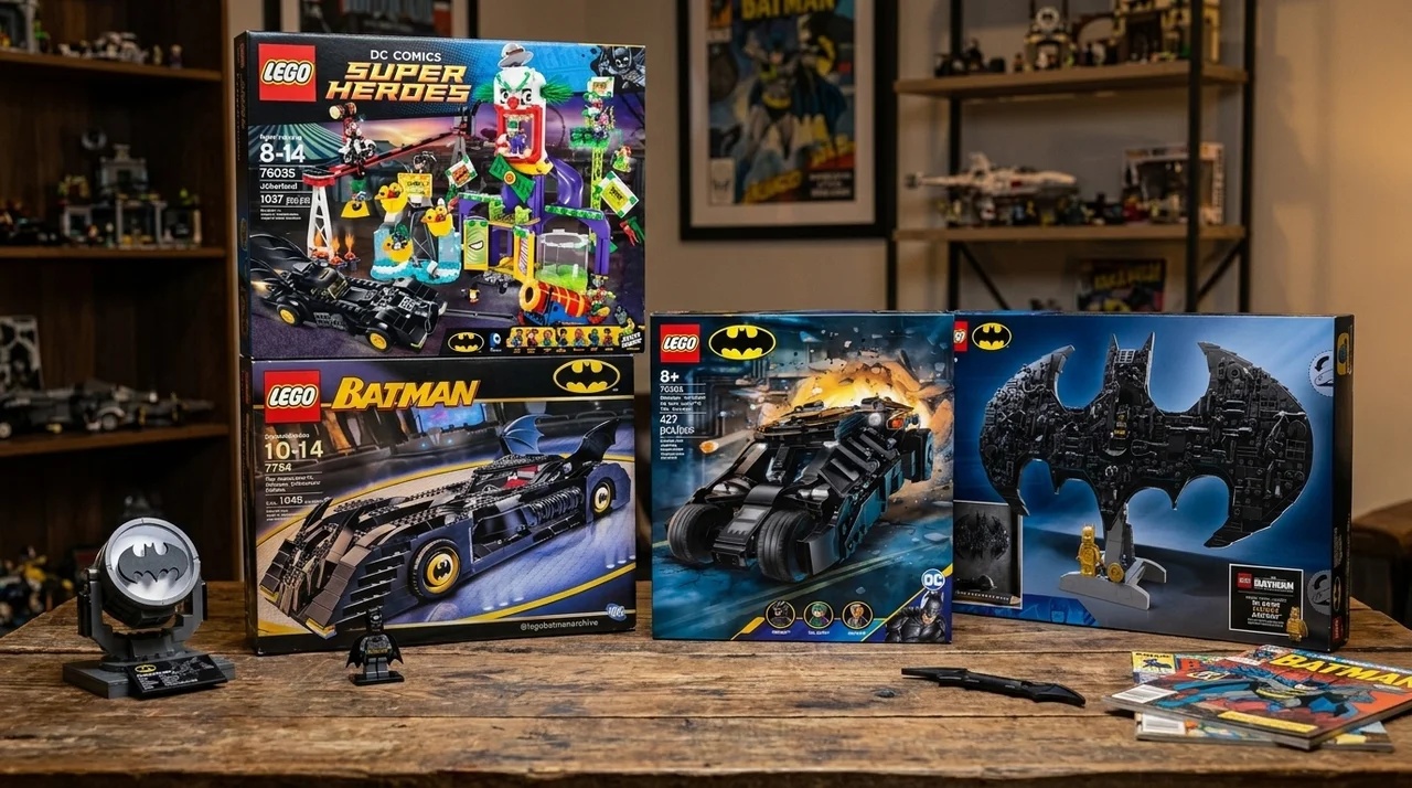 Collection of LEGO DC Sets sitting on a collector's table