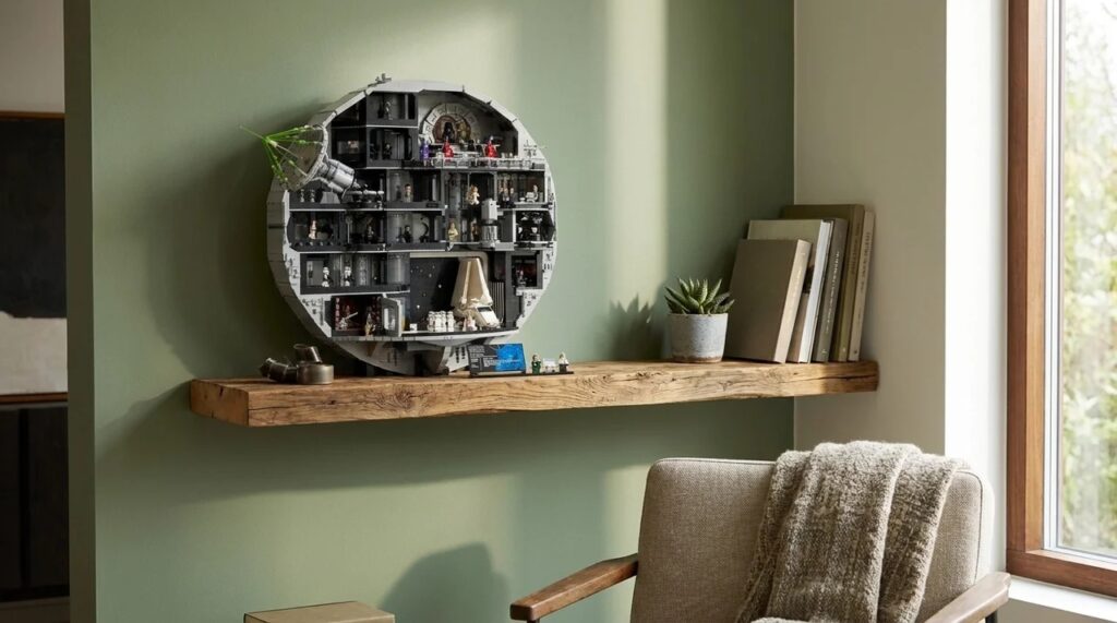 LEGO Death Star on Display on a shelf.