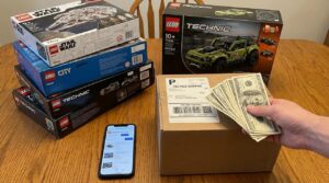 LEGOs in a Box stacked and ready to ship to the buyer