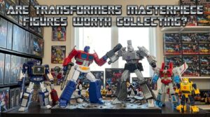 Transformers Masterpiece figures on collectors desk