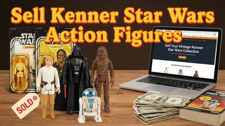 Vintage Kenner Star Wars action figures with sell header graphic